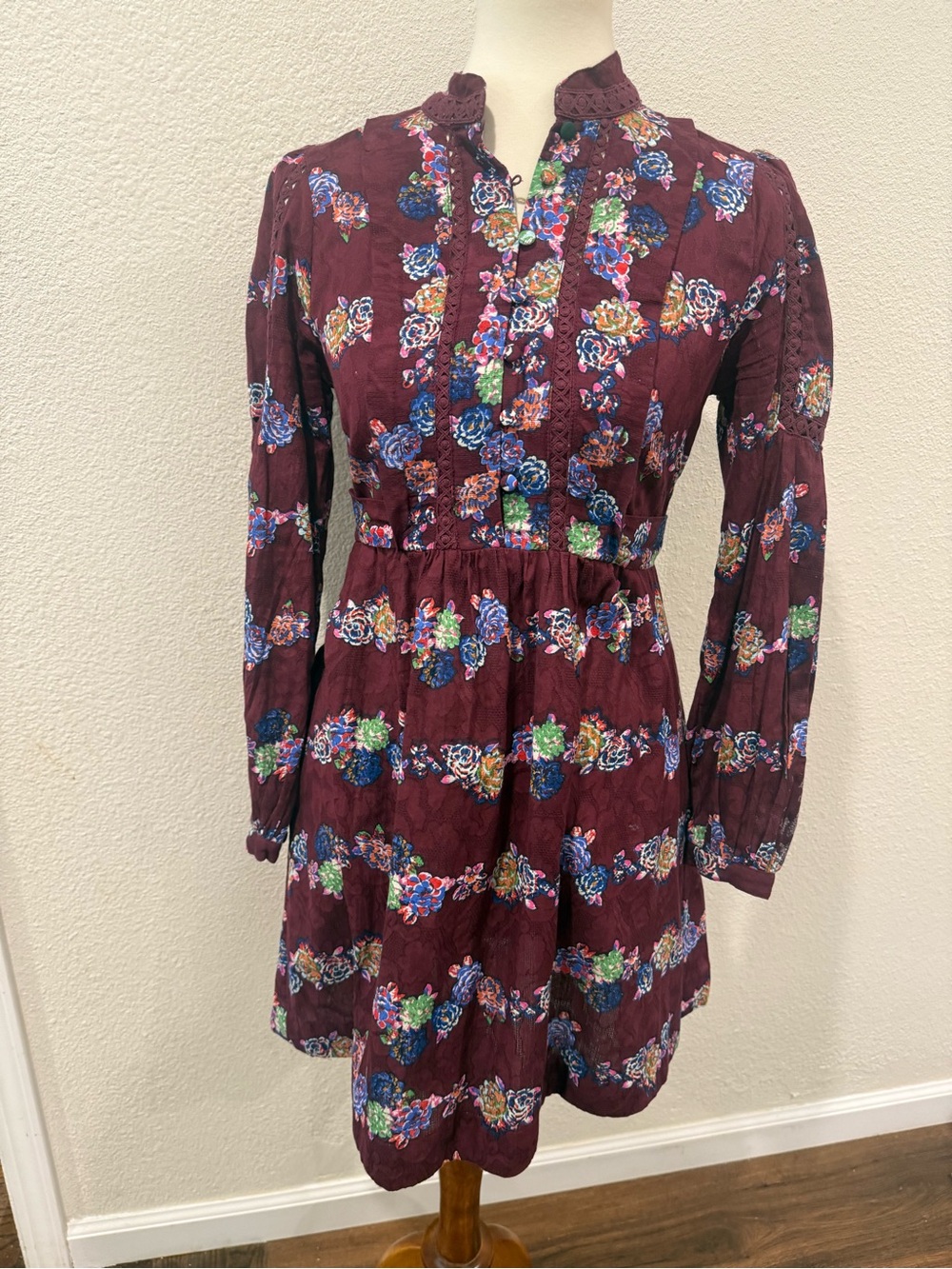 Anthropologie Plum Floral Long-Sleeve Dress - Picture 1 of 16